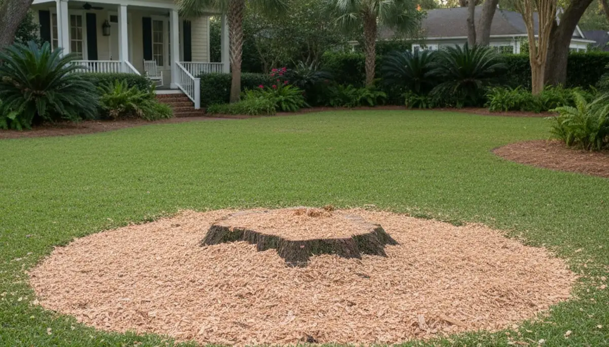 Finished stump grinding and lawn prep by Charleston SC tree removal experts for landscape design