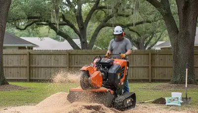 Professional stump grinding service removing tree stumps in Charleston Afb, SC yard