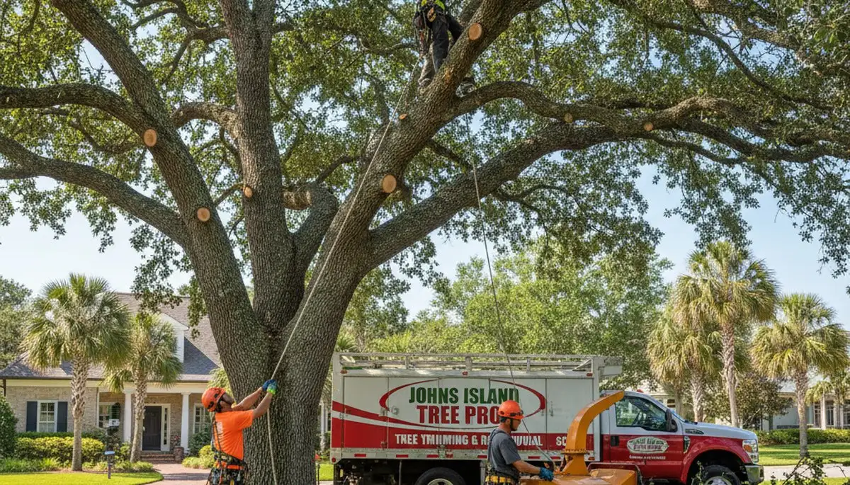 Professional tree removal service in Charleston SC safely clearing large oak trees